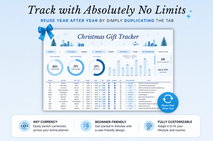 christmas tracker, gift planner, gift budget, christmas gifts, holiday planner, shopping tracker, gift list, excel template, google sheets, christmas budget, gift organizer, digital planner, christmas spreadsheet